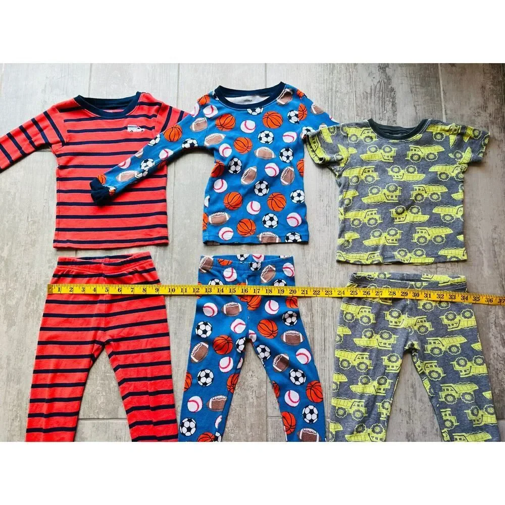 Toddler Boy Lot Set of 6 Pieces Cotton Fitted Pjs Pajamas 3T Construction Sports